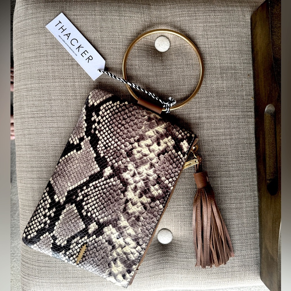 THACKER NOLITA CLUTCH, NATURAL PYTHON W/BRUSHED GOLD,  NWT